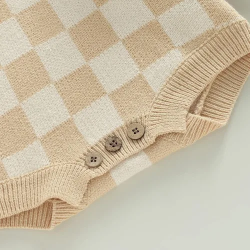 Miniatura 6 de Ropa unisex de tablero de ajedrez para bebé, niña y niño, mameluco de punto con burbujas, mameluco de una pieza