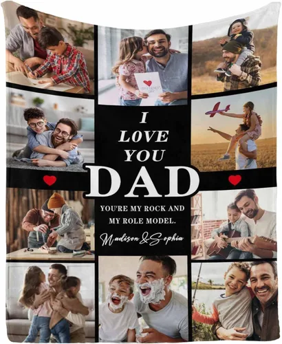 Miniatura 9 de InterestPrint Customized Blankets with Photos Gifts for Dad on Father's Day Birthday, Dad Blanket from Daughter Son Wife Personalized Throw Gifts