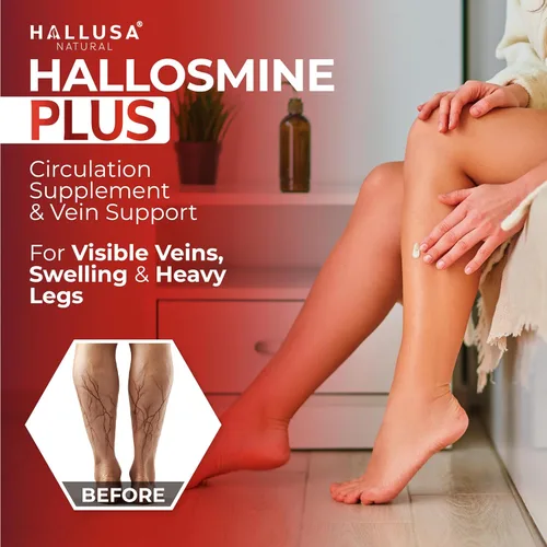 Miniatura 2 de Hallosmine Plus Diosmin 500 mg + crema gratis para venas, soporte para la circulación y venas – Piernas pesadas y venas varicosas – Castaño