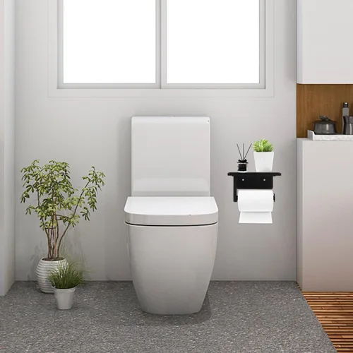 Miniatura 5 de Soporte de papel higiénico con estante de mármol para baño, soporte de papel higiénico montado en la pared adecuado para mega rollo