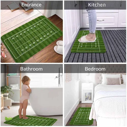 Miniatura 4 de Tapete de baño de campo de fútbol americano para baño, césped verde, tapete deportivo popular, tapete de baño antideslizante con parte trasera