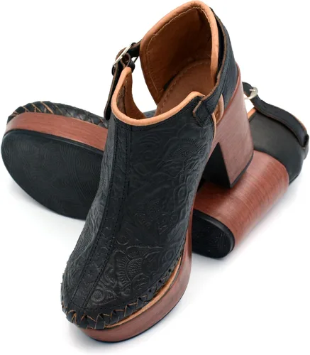 Miniatura 12 de Botines de piel auténtica grabados mexicanos con correa para mujer - Modelo 490