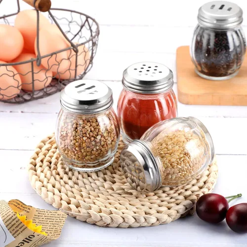 Miniatura 4 de Hotop Coctelera de especias de vidrio de 24 piezas con parte superior perforada para quesos con parte superior ranurada de acero inoxidable