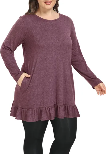 Miniatura 4 de Shiaili Túnica larga de talla grande para mujer, camisas con dobladillo con volantes para leggings