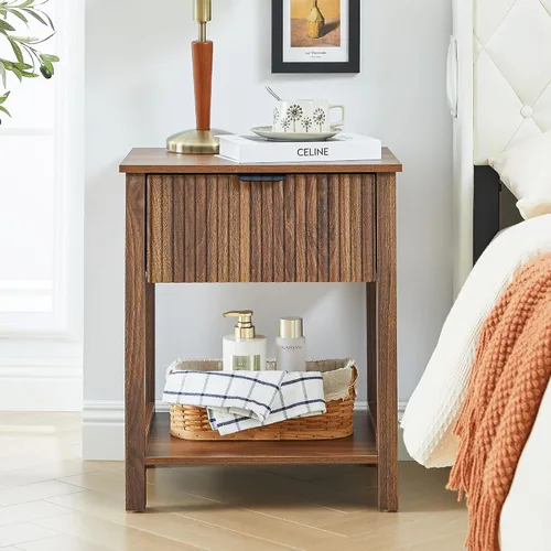 Miniatura 9 de Mesita de noche moderna de mediados de siglo con cajón, mesita de noche negra para dormitorio, mesa auxiliar pequeña con almacenamiento, mesa