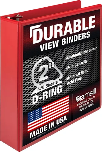 Miniatura 44 de Samsill Carpeta duradera de 1.5 pulgadas, fabricada en los Estados Unidos, carpeta de anillos en D, carpeta transparente personalizable, color rojo