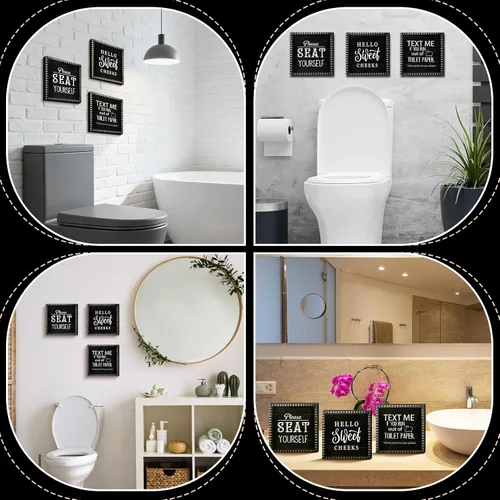 Miniatura 4 de Yousoontic 3 piezas divertidas de decoración de madera para baño, texto "Please Text Me If You Run out of the Toilet Paper Sign Seat Yourself Sign