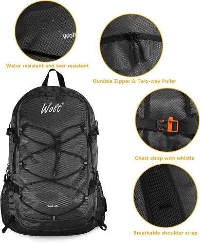 Miniatura 2 de WOLT Mochila de viaje plegable de 40 L, mochila plegable y ligera para hombres y mujeres, bolsa de senderismo impermeable para acampar al aire libre
