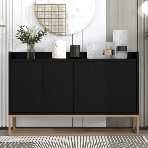 Aparador moderno para bufé, armario de almacenamiento de cocina, mesa consola con 4 puertas, estantes ajustables y patas de metal para comedor y
