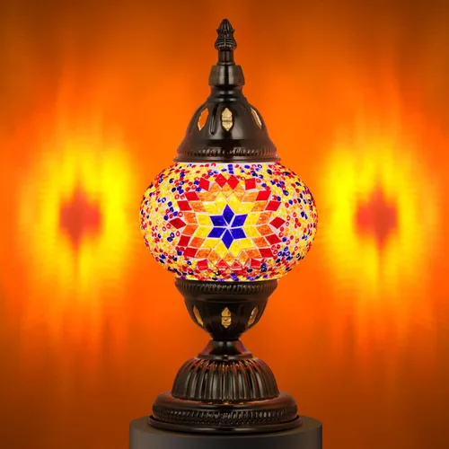Miniatura 10 de Marrakech Lámpara de vidrieras marroquíes con estilo Tiffany, lámparas de mosaico turco hechas a mano con base de bronce, incluye bombilla LED