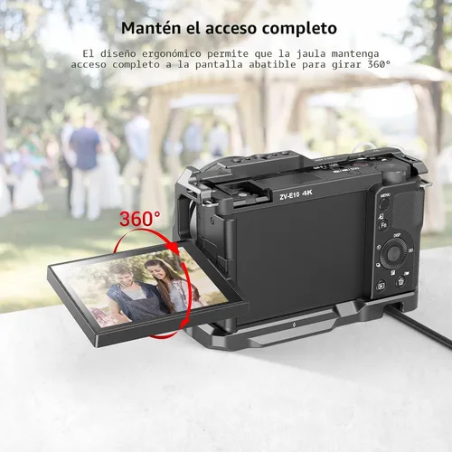 Miniatura 6 de SMALLRIG ZV-E10 Jaula con mango de silicona y agujeros roscados incorporados, zapata fría y placa de liberación rápida para Sony ZV-E10