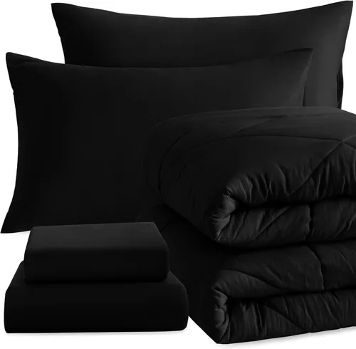 Miniatura 37 de NTBAY Juego de edredón Twin con sábanas, juego de ropa de cama Twin suave y transpirable de 5 piezas, cama Twin en una bolsa, juego de edredón Gris