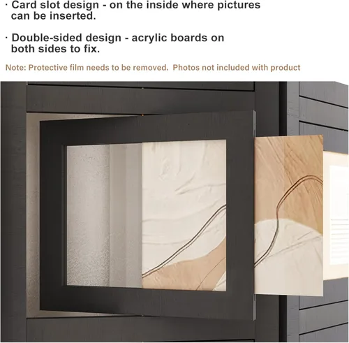 Miniatura 7 de Divisor de habitación para fotos de 4 paneles, pantalla de privacidad plegable independiente y decorativo con 16 marcos para oficina en casa (negro)