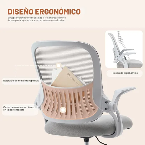 Miniatura 5 de Silla de oficina para computadora Sweetcrispy, silla ergonómica de malla con respaldo medio, giratoria, con ruedas, para trabajo, con soporte lumbar