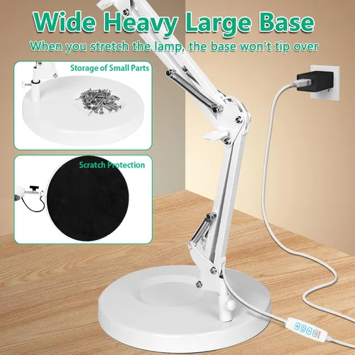 Miniatura 3 de Lámpara de lupa 10X con luz y soporte, lámpara de lupa LED 2 en 1, lupa con luz de 3 colores y atenuación sin escalones, lámpara de lupa de vidrio