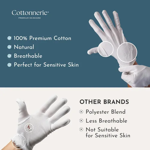 Miniatura 3 de Cottonnerie - 4 pares de guantes de algodón originales para manos secas para dormir, guantes hidratantes durante la noche, guantes hidratantes