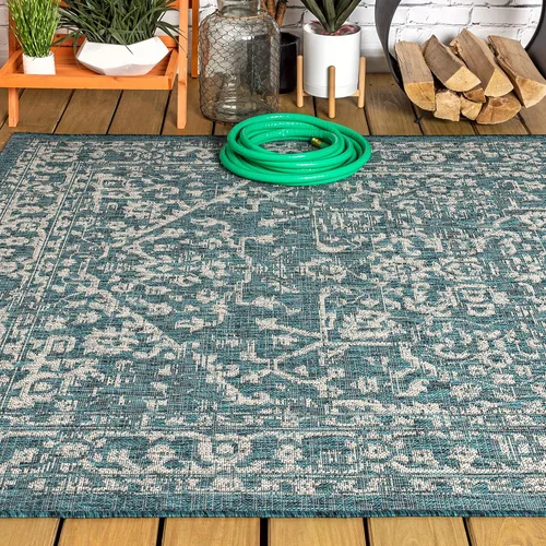 Miniatura 10 de JONATHAN Y Boho Medallion - Alfombra para interiores y exteriores, 3 x 5 pies, color verde azulado/gris, tejido texturizado Malta, para patio