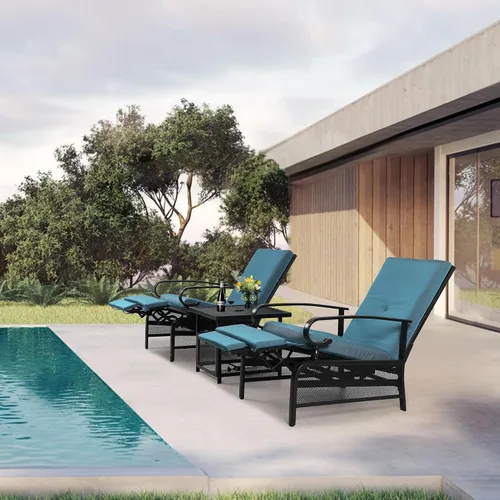 Miniatura 7 de Oakcloud Sillón Ajustable para Exteriores Silla Reclinable Relajante de Metal para Patio con Cojines Extraíbles (Azul Pavo Real)