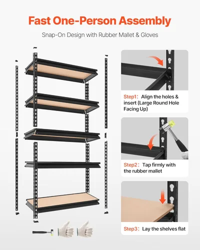 Miniatura 6 de VEVOR Storage Shelves, 5-Tier Adjustable, 2000 lbs Capacity, Heavy Duty Garage Storage Shelving Unit, Metal Utility Rack Shelf, for Kitchen Pantry