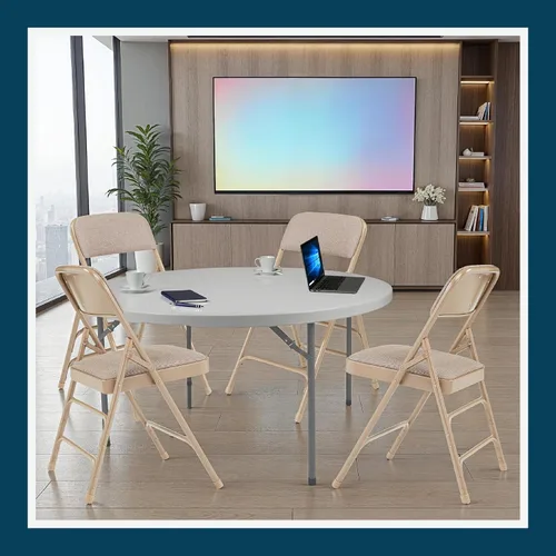 Miniatura 11 de OEF Furnishings Serie OEF2300 - Sillas plegables de doble bisagra con triple apoyo, tapizado de tela de alta calidad y servicio pesado