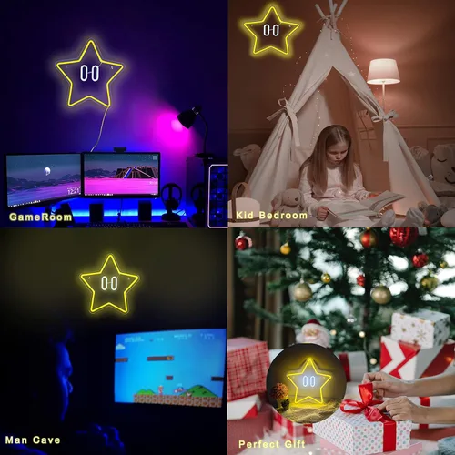 Miniatura 6 de Letrero de Neón con Forma de Estrella, Luz LED de Neón para Juegos para Decoración de Pared de Dormitorio Infantil, Decoración de Sala