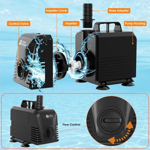 Miniatura 4 de AquaMiracle Bomba de agua sumergible para acuario con control de flujo, bomba de estanque para estanque, fuente, cascada, estatua, función de agua