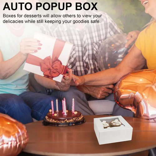 Miniatura 7 de MT Products - Caja blanca de cartón para panadería auto armable de 6 pulgadas de largo, x 6 pulgadas de ancho x 3 pulgadas de alto con ventana