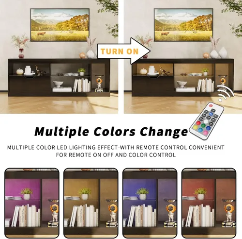 Miniatura 6 de YESHOMY Moderno soporte de TV LED para televisores de hasta 65 pulgadas con estantes y cajones de vidrio, centro de entretenimiento