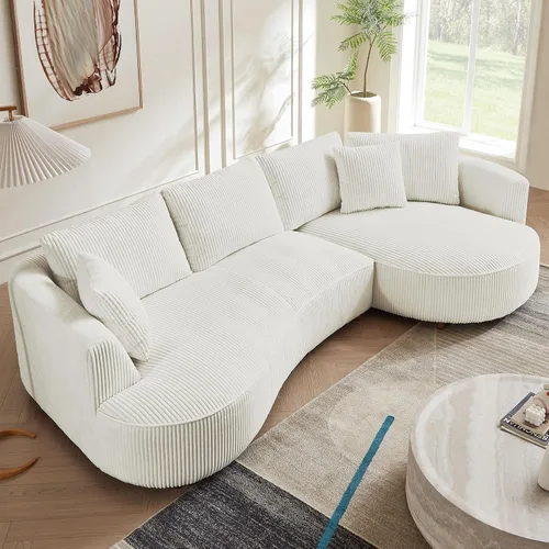 Miniatura 15 de KEVINSPACE Sofá curvo de 101 pulgadas, 4 asientos, moderno sofá de tela boucle de lujo, sofás de respaldo curvado de mediados de siglo, moderno