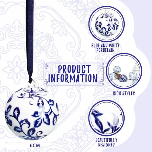 Miniatura 2 de Cindeer 6 bolas de porcelana china azul y blanca de 2.4 pulgadas, adorno de porcelana a granel de cerámica para Año Nuevo, decoración para fiesta