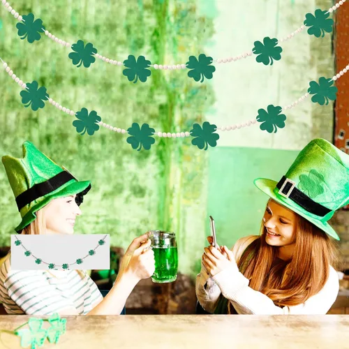 Miniatura 6 de Cartel de decoración temática de trébol de la suerte, suministros para fiesta del día de San Patricio, guirnalda de trébol de 4 hojas