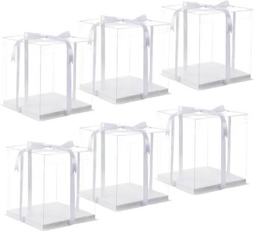 Miniatura 14 de XININSUN 6 Piezas Cajas Altas para Pasteles Transparentes Caja para pastel con Cinta, 12x12x 10 pulgadas, Ideal para Pasteles Grandes de 10" y 12