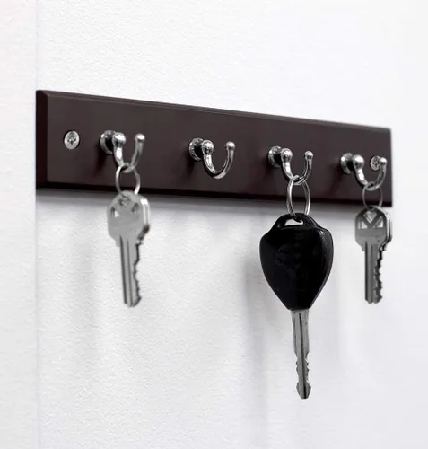 Miniatura 6 de Home Basics - Estante para llaves montado en la pared de 4 ganchos Acabado de madera de cerezo diseñado para organizar llaves, abrigos