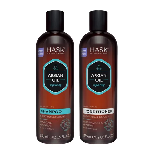 HASK Juego de Champú + Acondicionador Reparador de Aceite de Argán | Seguro para el Color, Sin Sulfatos, Sin Parabenos, Sin Gluten, Libre de