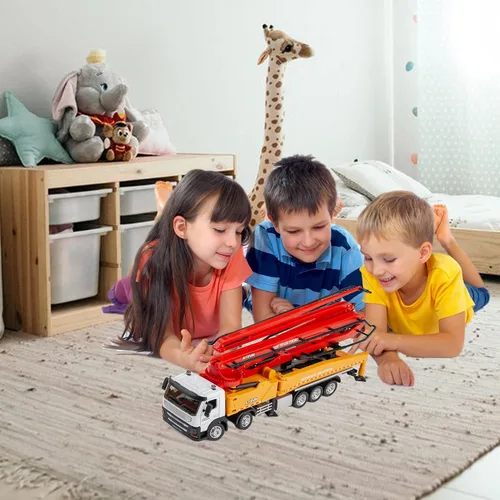 Miniatura 8 de Camión de bomba de hormigón Vehículos de construcción Juguetes, escala 1:50 Diecast Site Hormigón Bomba Camión, Camiones de juguete para niños