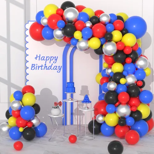 Miniatura 9 de Kit de arco de guirnalda de globos de color rojo, azul, amarillo, verde, negro, plateado, 127 unidades, rojo, verde, azul, amarillo, negro, plateado