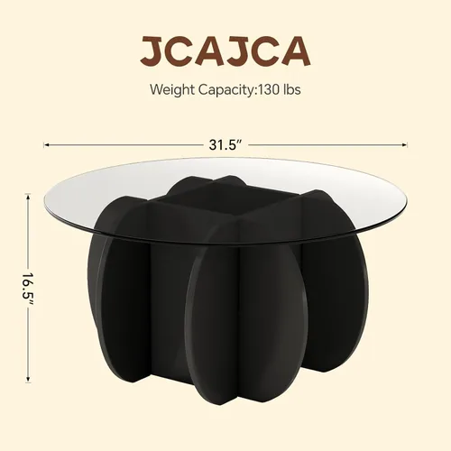 Miniatura 2 de Mesa de centro para sala de estar, mesa central redonda moderna de mediados de siglo con parte superior de cristal, color negro