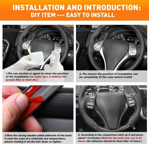 Miniatura 6 de Tira de tapicería interior estilo fibra de carbono para volante Nissan Altima 2013 2014 2015 2016 2017 2018, ABS