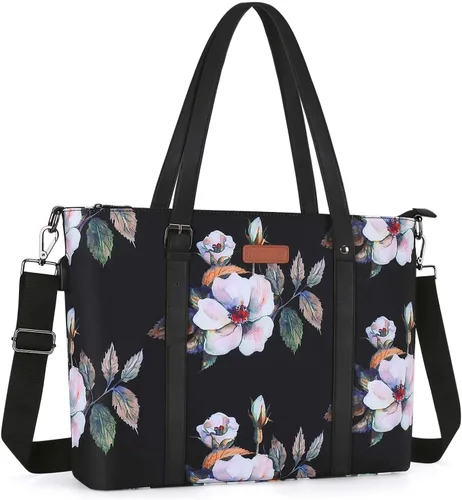 Miniatura 8 de MOSISO Bolsa de mano para laptop con puerto USB (13-13.3 pulgadas) con asa superior ajustable, bolsa para computadora portátil para mujeres, hibisco