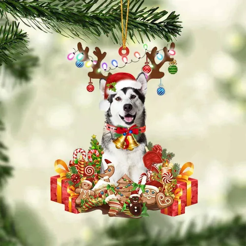 Nazenti Adorno de Navidad personalizado de reno de Alaskan Malamute – Adorno de perro personalizado para amantes de las mascotas, acrílico plano
