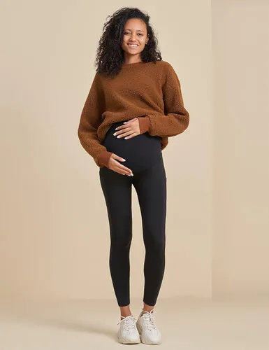 Miniatura 5 de POSHDIVAH Leggings de maternidad con forro polar para mujer, sobre el vientre, embarazo, invierno, cálidos, yoga, entrenamiento, pantalones activos