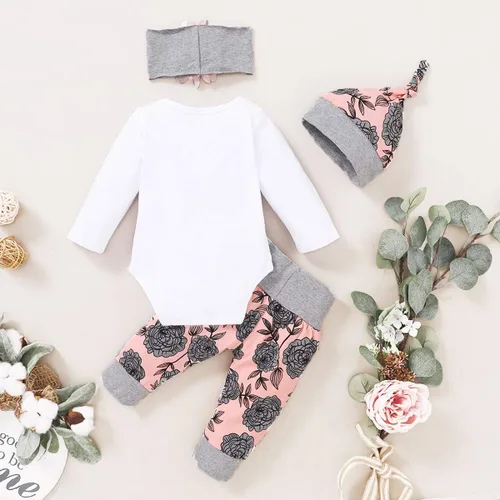 Miniatura 4 de Renotemy Conjunto de ropa para bebé recién nacida, mameluco con volantes, pantalones florales, lindo conjunto de ropa para bebé niña