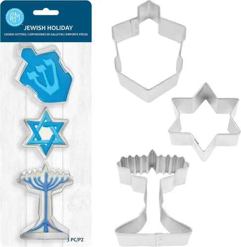 Miniatura 2 de R&M Juego de cortador de galletas judías, 3 piezas de acero inoxidable - Dreidel, estrella de David y Menorah