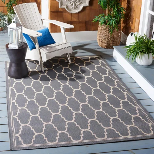 Miniatura 6 de SAFAVIEH Courtyard Collection - Alfombra decorativa de 4 x 5 pies 7 pulgadas, amarillo y beige, no desprende pelusa y de fácil cuidado