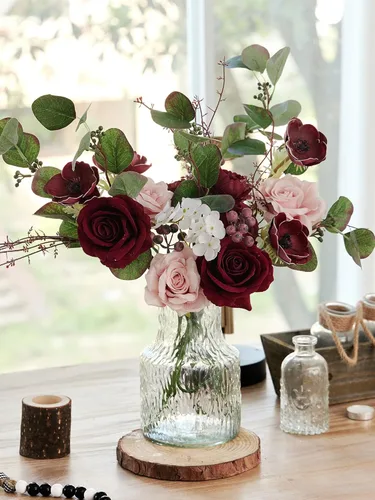 Miniatura 3 de Anna's Whimsy Flores artificiales con jarrón, rosas blancas, peonías de seda en jarrón, centros de mesa de imitación florales para arreglos de mesa