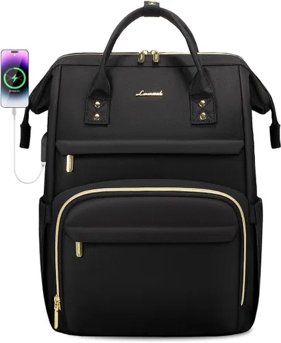 Miniatura 28 de LOVEVOOK Mochila para laptop para mujer con bolsillo gigante para vasos, mochila de viaje impermeable de 15.6 pulgadas, bolsa de computadora