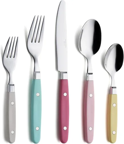 Miniatura 22 de Set de cubiertos Annova, juego retro/remachado de vajilla de acero inoxidable colorida para mesa y cocina, incluye cuchillos de cena, tenedores