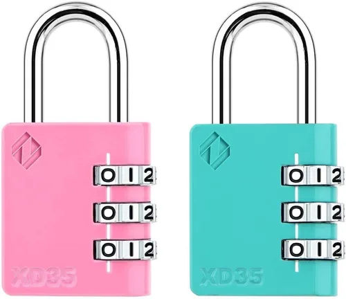 XD35 - Candado de combinación de 3 dígitos, paquete de 2, para casillero deportivo de escuela, gimnasio, cerca, caja de herramientas, maleta, Rosa y