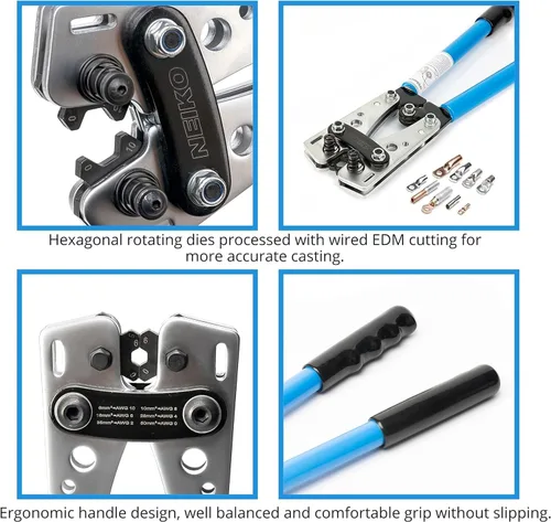 Miniatura 5 de NEIKO 02039A Juego de Alicates para Crimpar Terminales y Cortador de Cable, Herramienta de Crimpado de Cable de Batería, 8-0 AWG, 6mm - 50mm