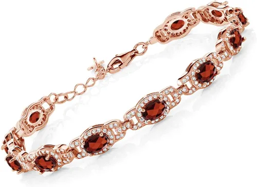 Miniatura 22 de Gem Stone King 18K Rose Gold Plated Silver Oval Gemstone Birthstone Tennis Bracelet For Women Oval 6X4MM 7 Inch With 1 Inch Extender Fine